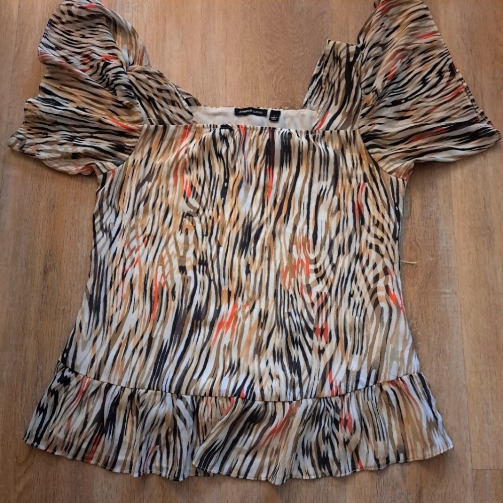 JENNIFER LLOYD Vintage Symmetrical Squiggly Sheer Lined Blouse Size Medium